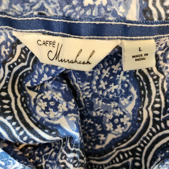 Caffe Marrakesh Blue/White Paisley Sleeveless Tunic Button Tank Top Women L Chic - Picture 3 of 14